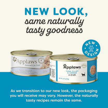 Applaws Wet Cat Food, 24 Count, Limited Ingredient Canned Wet Cat Food, Tuna Fillet with Cheese in