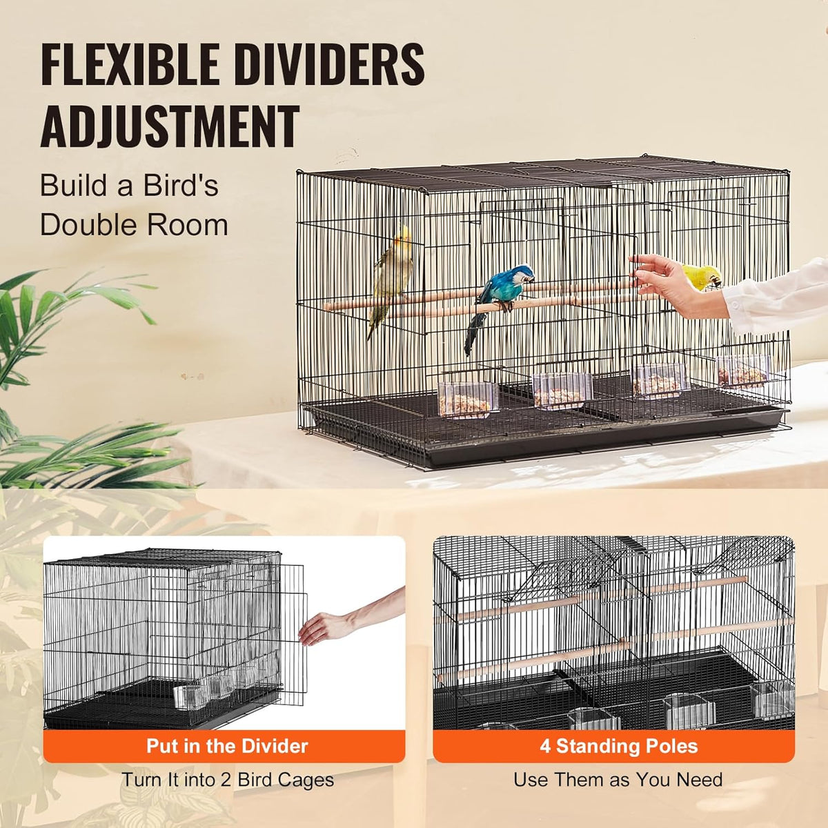 VEVOR 30-inch Flight Bird Cage, Stackable Divided Small Parakeet Cage for Parrots Canaries