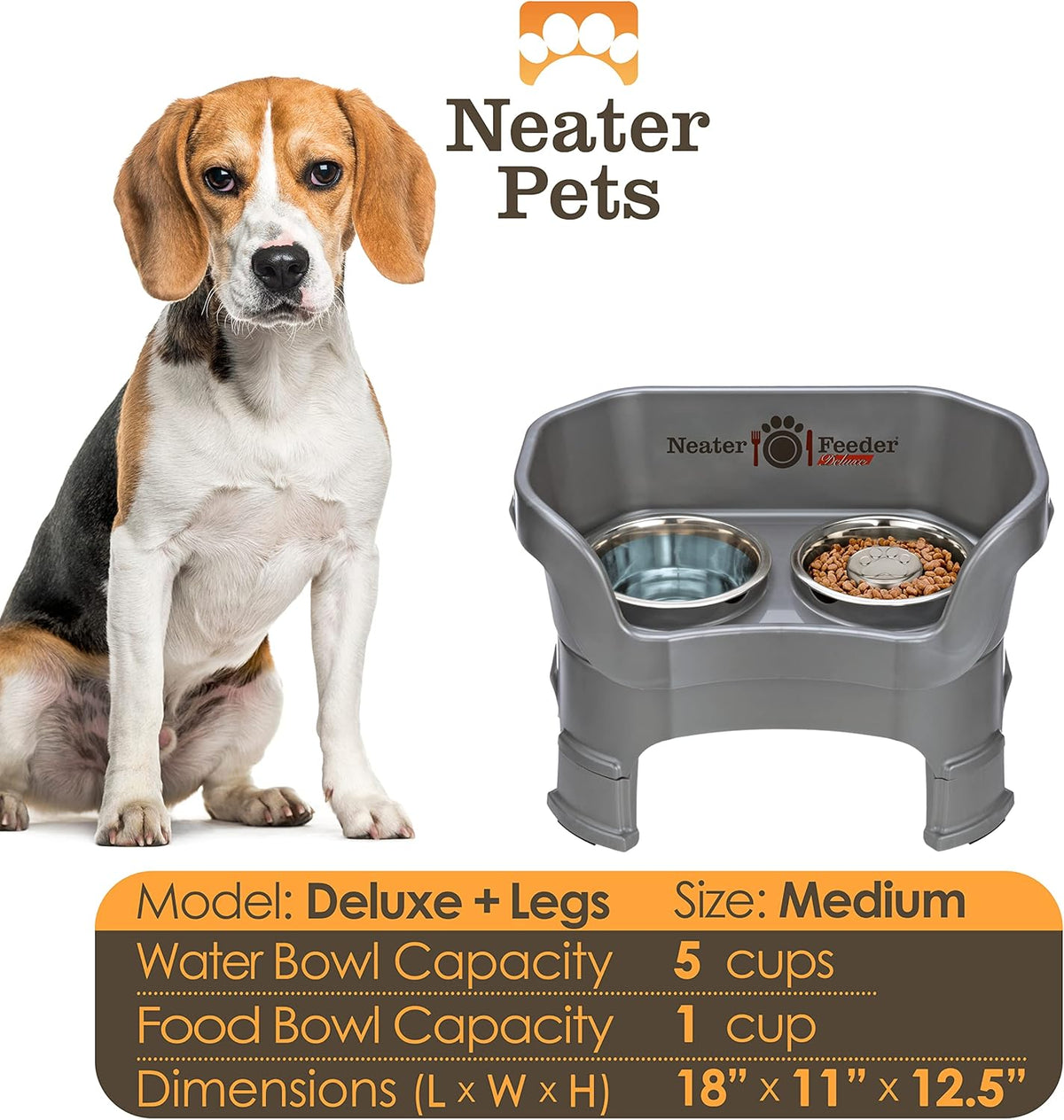 Neater Feeder Deluxe Mess Proof Dog Bowls Elevated for Medium Sized Breeds – Made in USA – No Spill