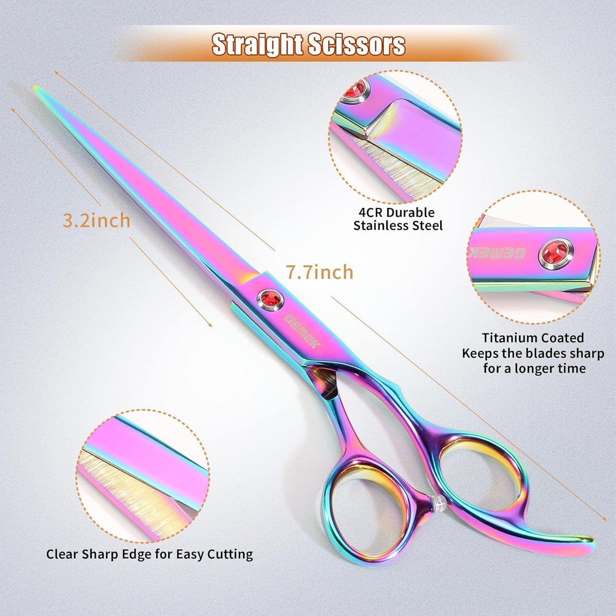 7.0in Titanium Professional Pet Grooming Scissors Set, GEMEK 6 in 1 Straight & Thinning & Upwards