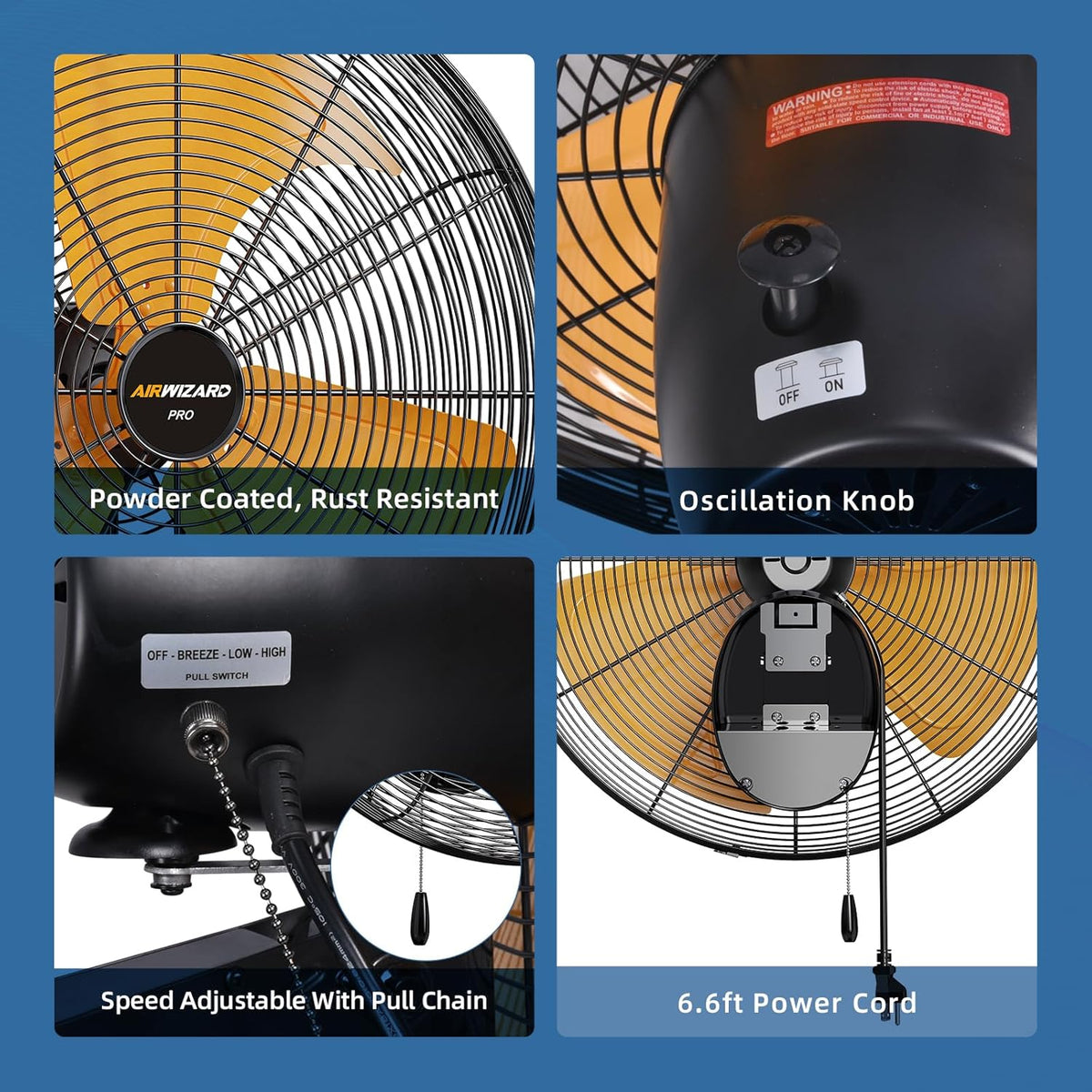 Oscillating High Velocity Wall Mount Fan, Industrial Heavy Duty Metal Wall Fans, 3 Speeds
