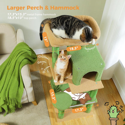 PETEPELA 56.3'' Tall Cat Tree for Indoor Cats, Cactus Cat Tower with Super Large Hammock