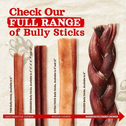 Natural Farm Odor Free Jumbo Bully Sticks (6 Inch, 12 Pack), Extra-Thick Dog Treats – Fully