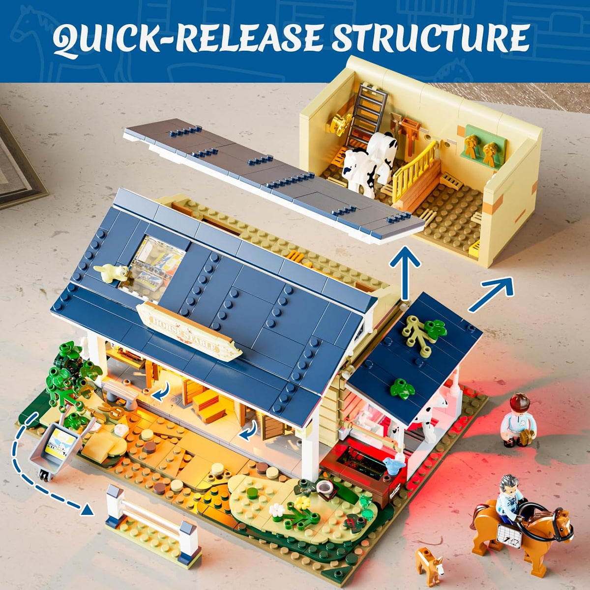 FUNWHOLE Farm Horse-Stable Lighting-Building-Bricks Set - Farm Life Horse Animals Cabin Collection