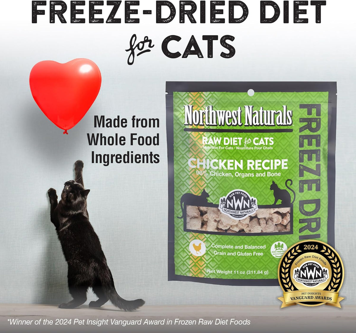 Northwest Naturals Freeze-Dried Chicken Cat & Kitten Food – Bite-Sized Nibbles – Healthy, Limited