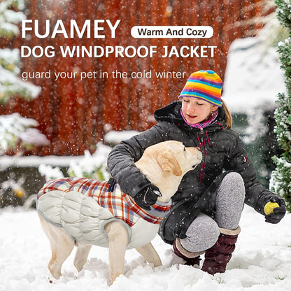 FUAMEY Dog Coat for Large Dogs,Waterproof Dog Winter Jacket with Harness Built in Puppy Cold
