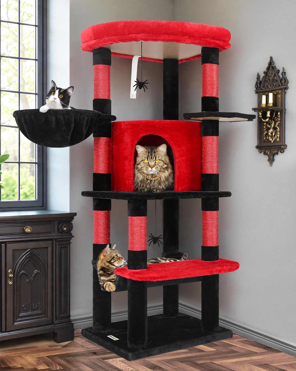 Globlazer Gothic Corner Cat Tree Tower with Scratching Post for Indoor Cats, 51inch Goth Cat Condo