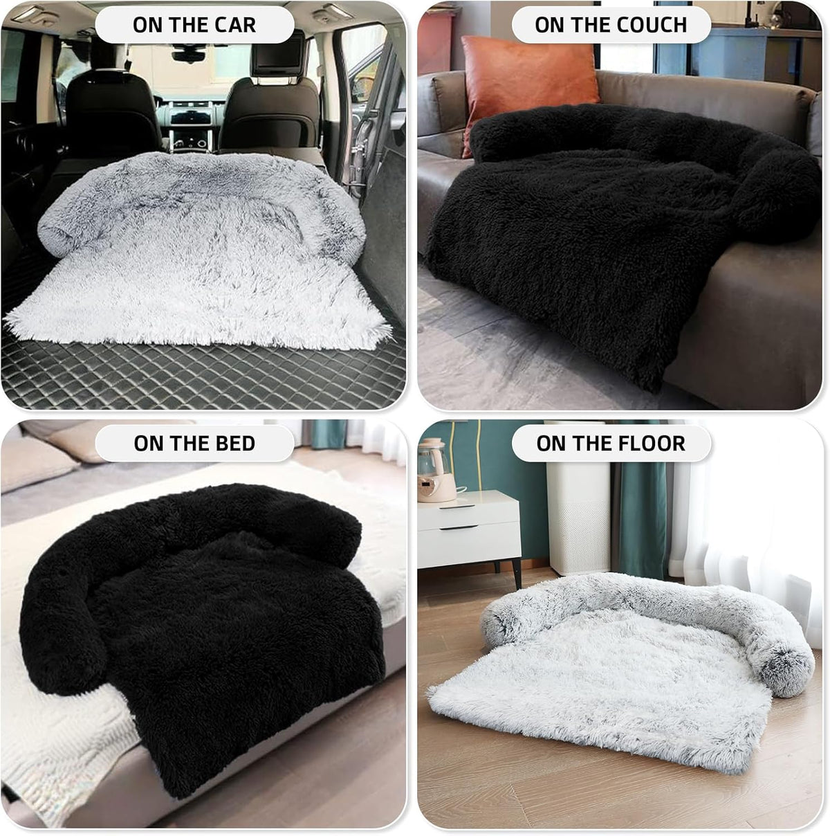GGIB Calming Dog Bed Fluffy Plush Dog Mat for Furniture Protector with Removable Washable Cover for