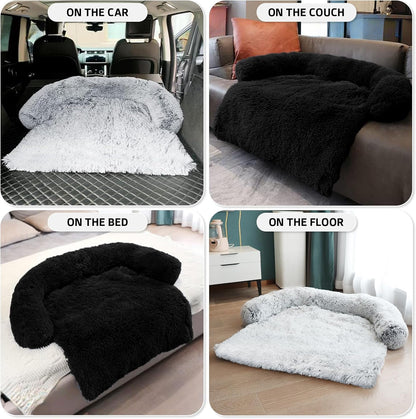 GGIB Calming Dog Bed Fluffy Plush Dog Mat for Furniture Protector with Removable Washable Cover for