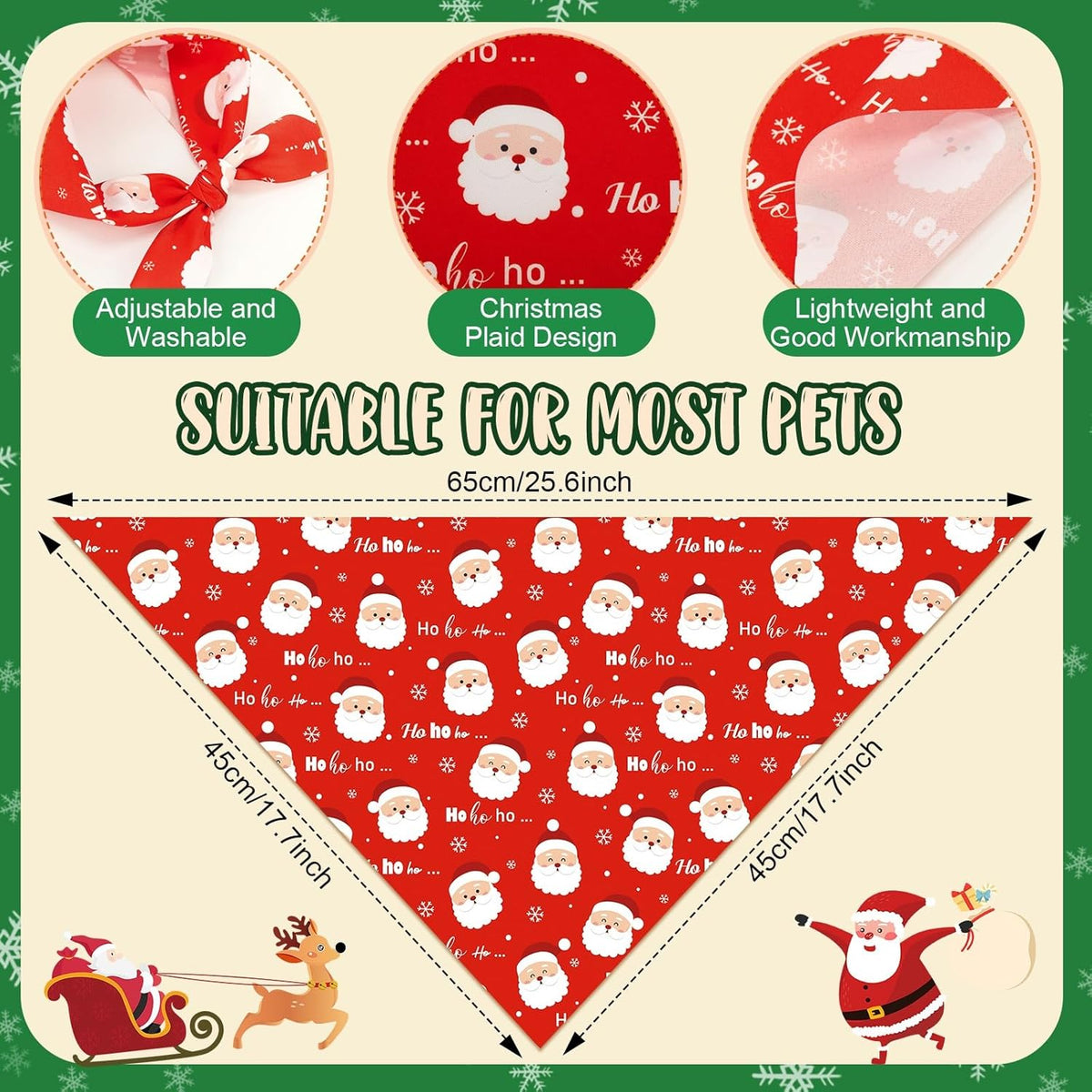 Weewooday 50 Pcs Christmas Bandanas for Dogs Xmas Bandanas Bulk with Santa Snowflake Candy Cane