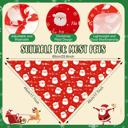 Weewooday 50 Pcs Christmas Bandanas for Dogs Xmas Bandanas Bulk with Santa Snowflake Candy Cane
