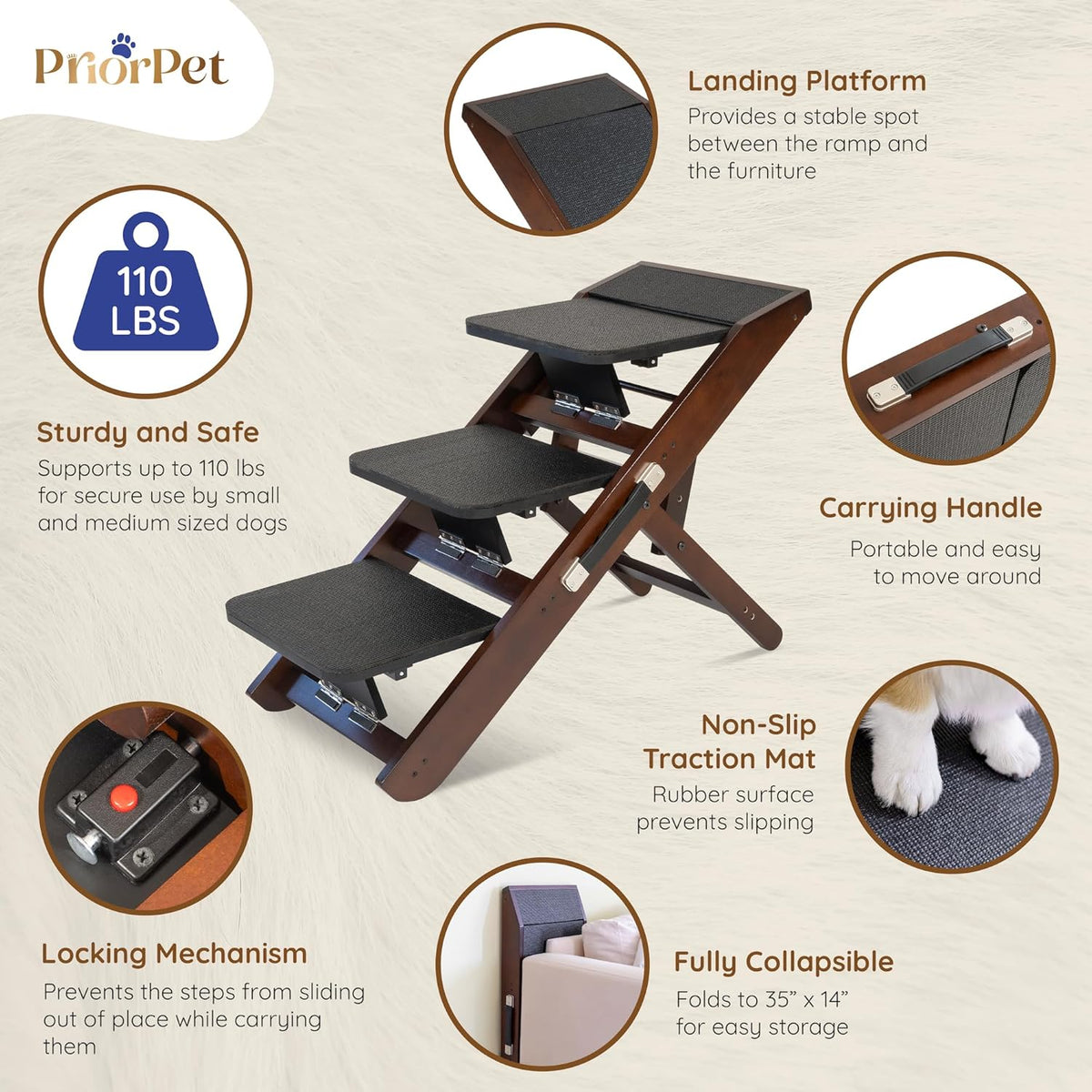 Dog Steps for Bed & Couch 2-in-1 Dog Stairs/Ramp - Height Adjustable Dog Ramp for Couch 7” - 20”