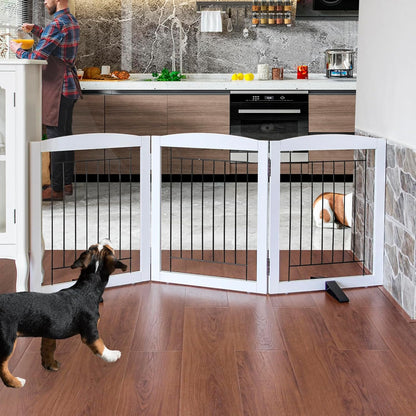 ZJSF Freestanding Dog Fence Indoor, Foldable Dog Gate for Doorways, Stairs or Hallways, Sturdy Wood