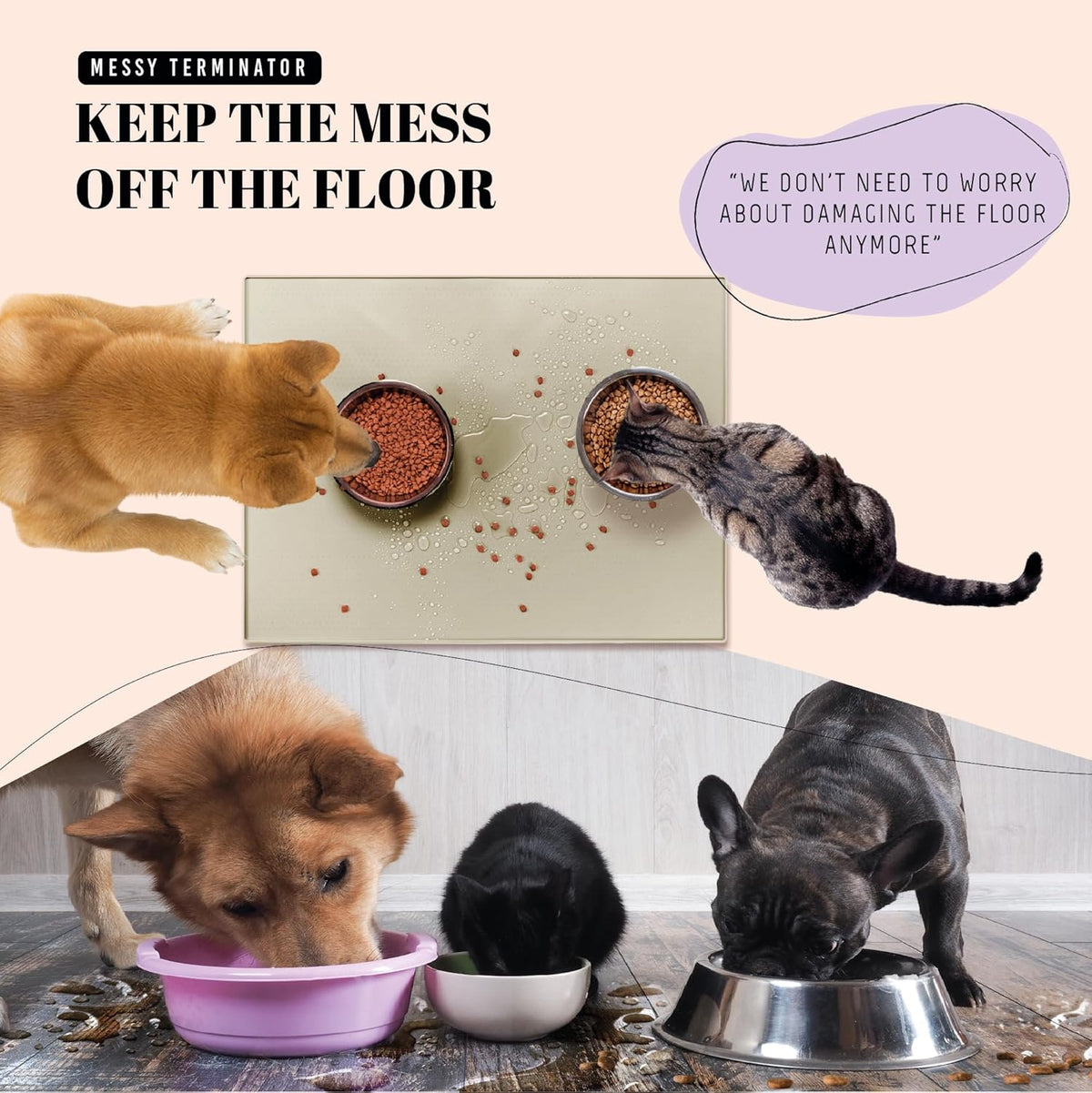 AVERYDAY 32x24'' Silicone Dog Mat for Food and Water, 0.63'' Edge Dog Food Bowl Mats for Floor