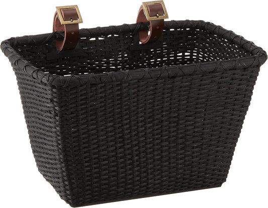 Retrospec Bicycles Cane Woven Rectangular Toto Basket with Authentic Leather Straps and Brass