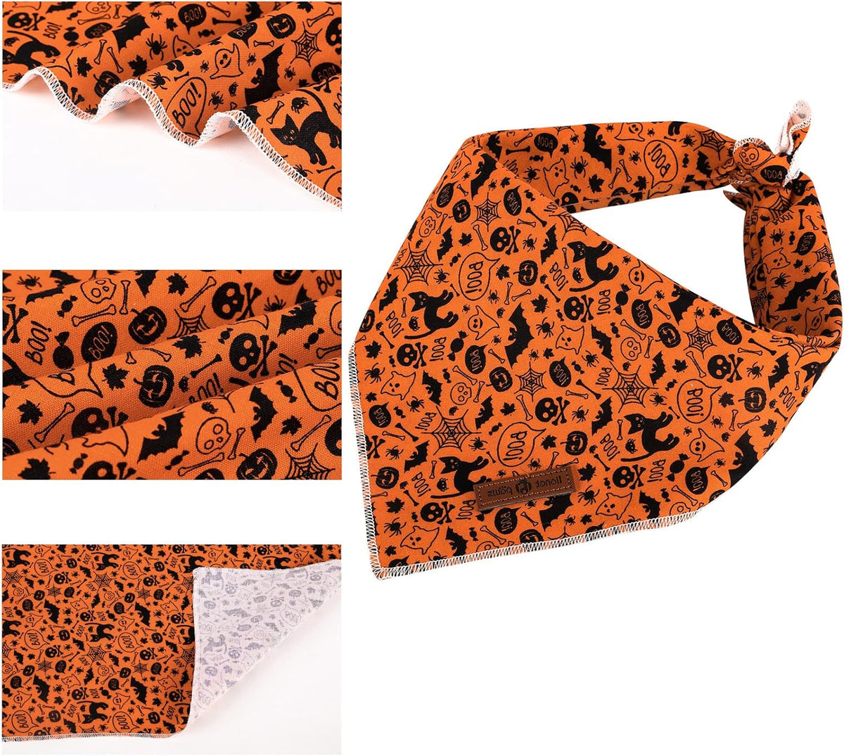 Lionet Paws Halloween Dog Bandana,Fabric Black Bat Dogs Kerchief for Medium Large Dogs,Dog Cotton