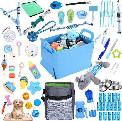 65 Pcs Puppy Supplies Starter Kit Small Dog Essentials Includes Dog Leash, Toys, Bowl, Brushes