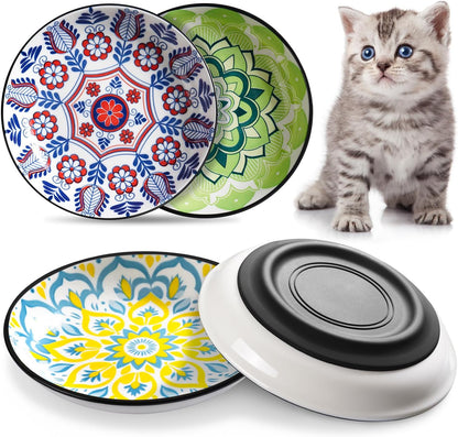 Non-Slip Cat Bowl,Ceramic Cat Food Bowls with Silicone Bottom, Anti-Whisker Fatigue Cats Dishes