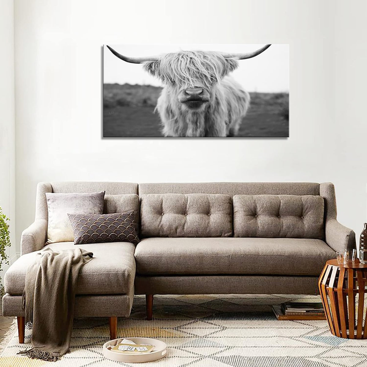 XXMWallArt FC3650 Highland Cow Canvas Art - Black and White Animal Wall Art for Living Room