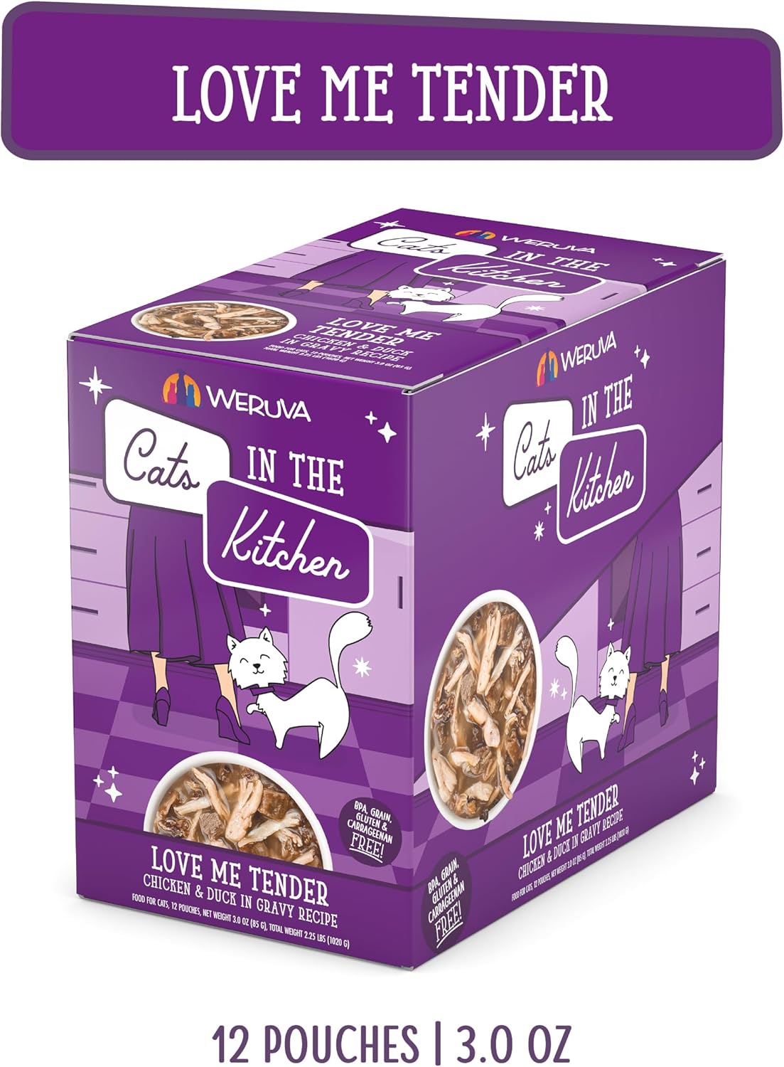 Weruva Cats in The Kitchen, Love Me Tender with Chicken & Duck in Gravy Cat Food, 3oz Pouch (Pack