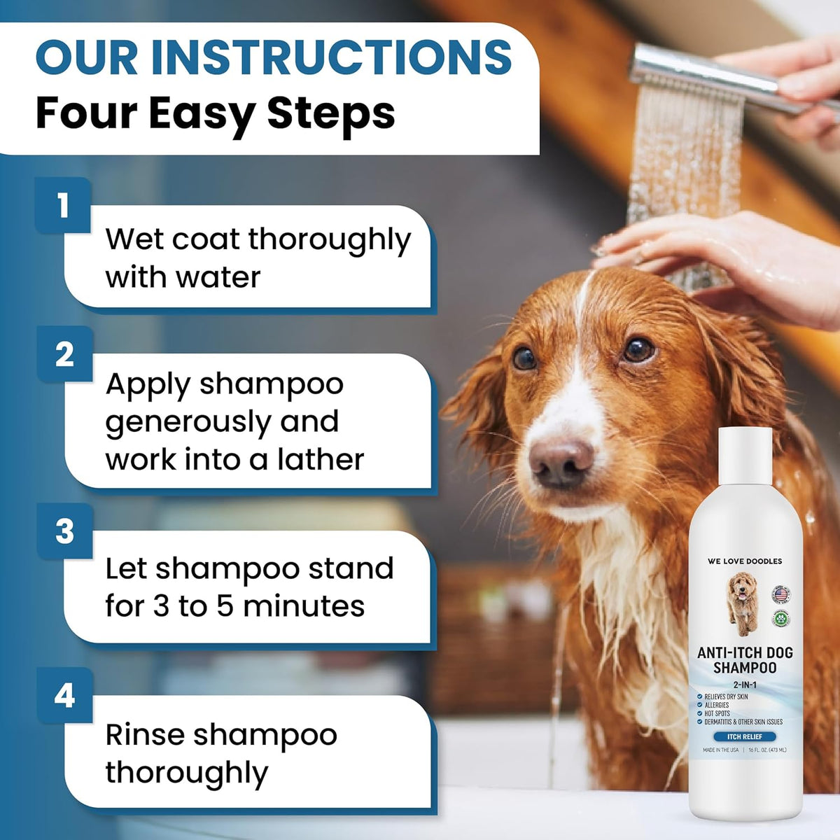 Premium Anti Itch Dog Shampoo for Sensitive Skin, Made in USA, Dry Skin Treatment for Dogs, Great