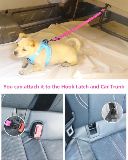 AUBELL Dog Seat Belt for Car,2 Pack Set 3-in-1 Adjustable Reflective Bungee Heavy Duty Dog Car