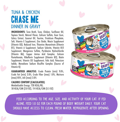 Weruva B.F.F. OMG - Best Feline Friend Oh My Gravy!, Tuna & Chicken Chase Me with Tuna & Chicken