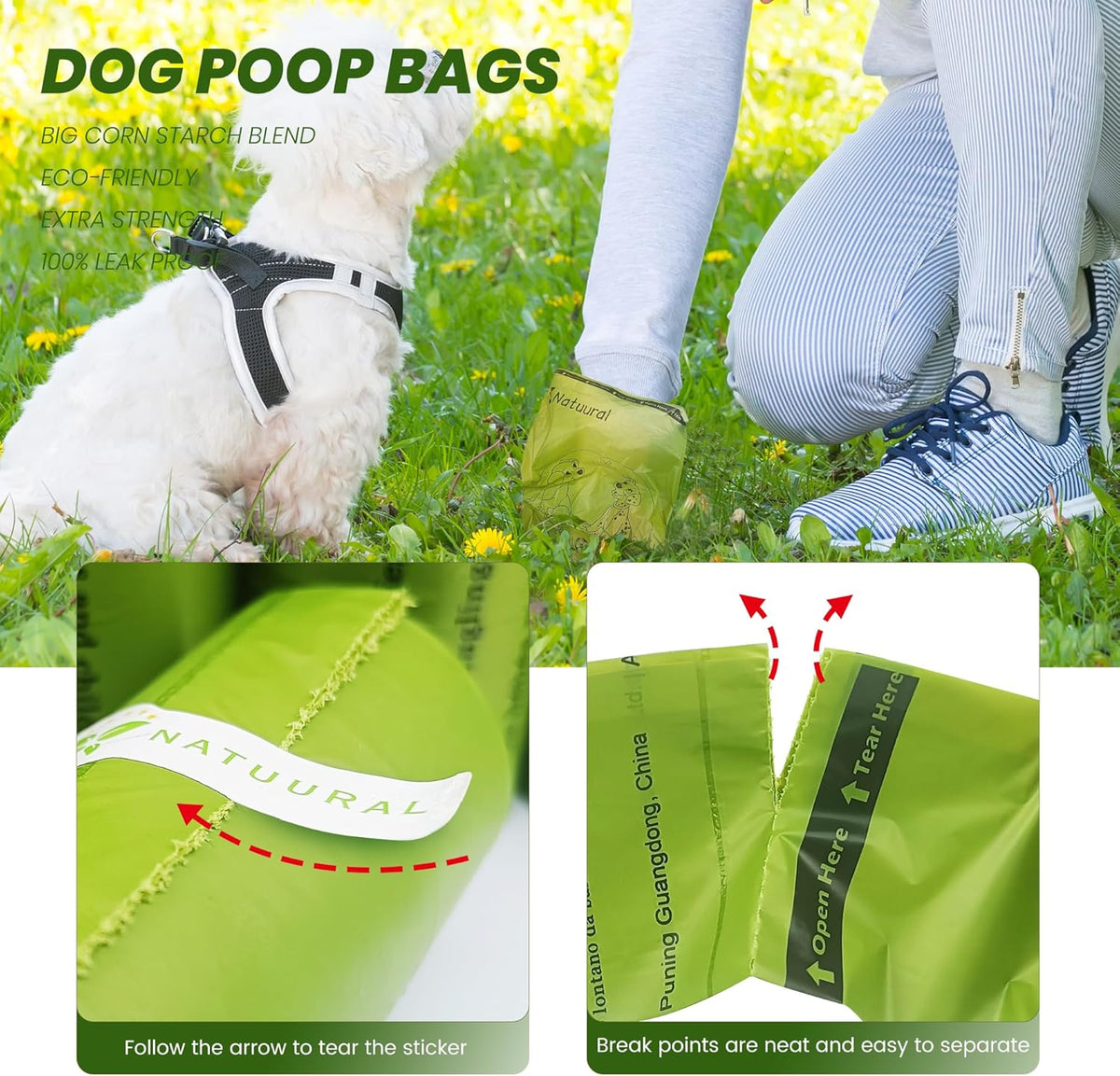 Dog Poop Bags Rolls-600 Counts, 40Rolls, Biodegradable Poop Bags Made of Cornstarch, 100% Leak