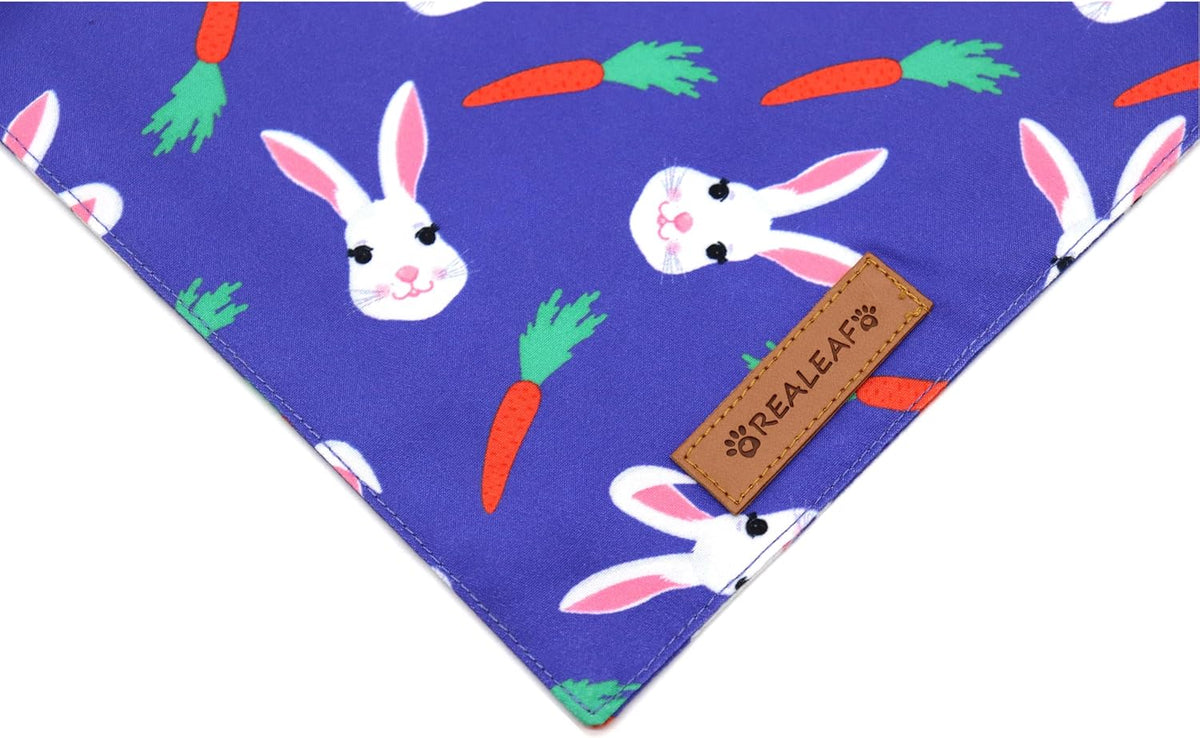 Realeaf Easter Dog Bandanas 2 Pack, Triangle Reversible Pet Scarf for Boy and Girl, Premium Durable