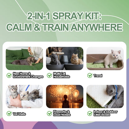 Cat Calming & Litter Training Spray Kit – 2-Pack 150ml Duo – Natural Catnip Calm Spray + Litter Box