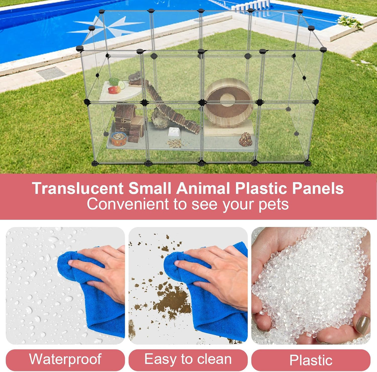 24 Panels Portable Small Animals Playpen,48"x 24"x 28" Transparent Pet Playpen,Portable Plastic