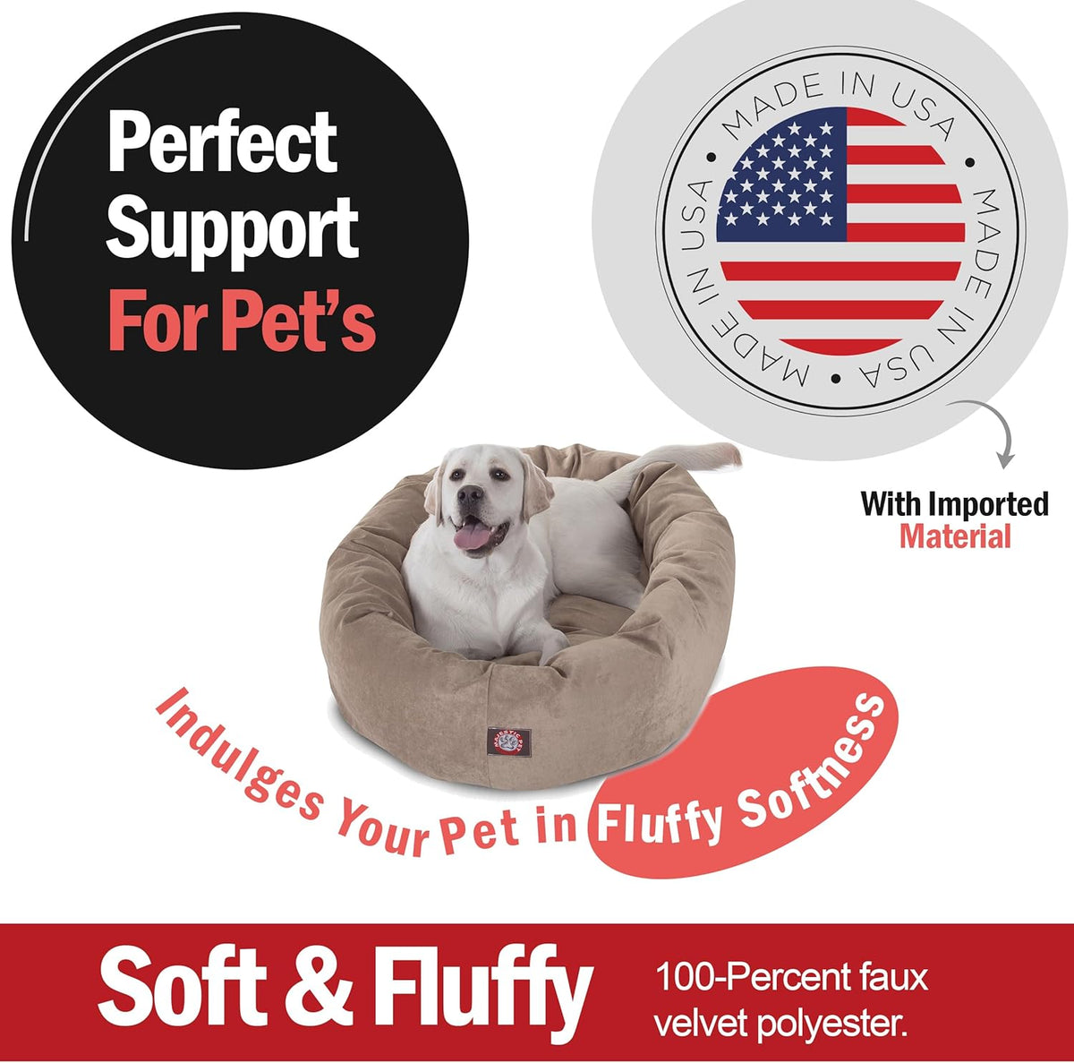 Majestic Pet 40 Inch Micro Velvet Calming Dog Bed Washable – Cozy Soft Round Dog Bed with Spine for