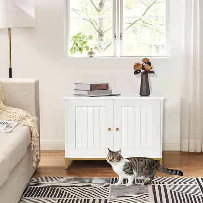 Homhedy Cat Litter Box Enclosure, Cat Washroom Furniture with Metal Frame, Pet House, Fit Most of