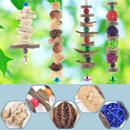 Bissap Bird Chew Toys, 5 Packs Parakeet Natural Wood Toys Parrot Hanging Cage Toy Bird Perch Stand