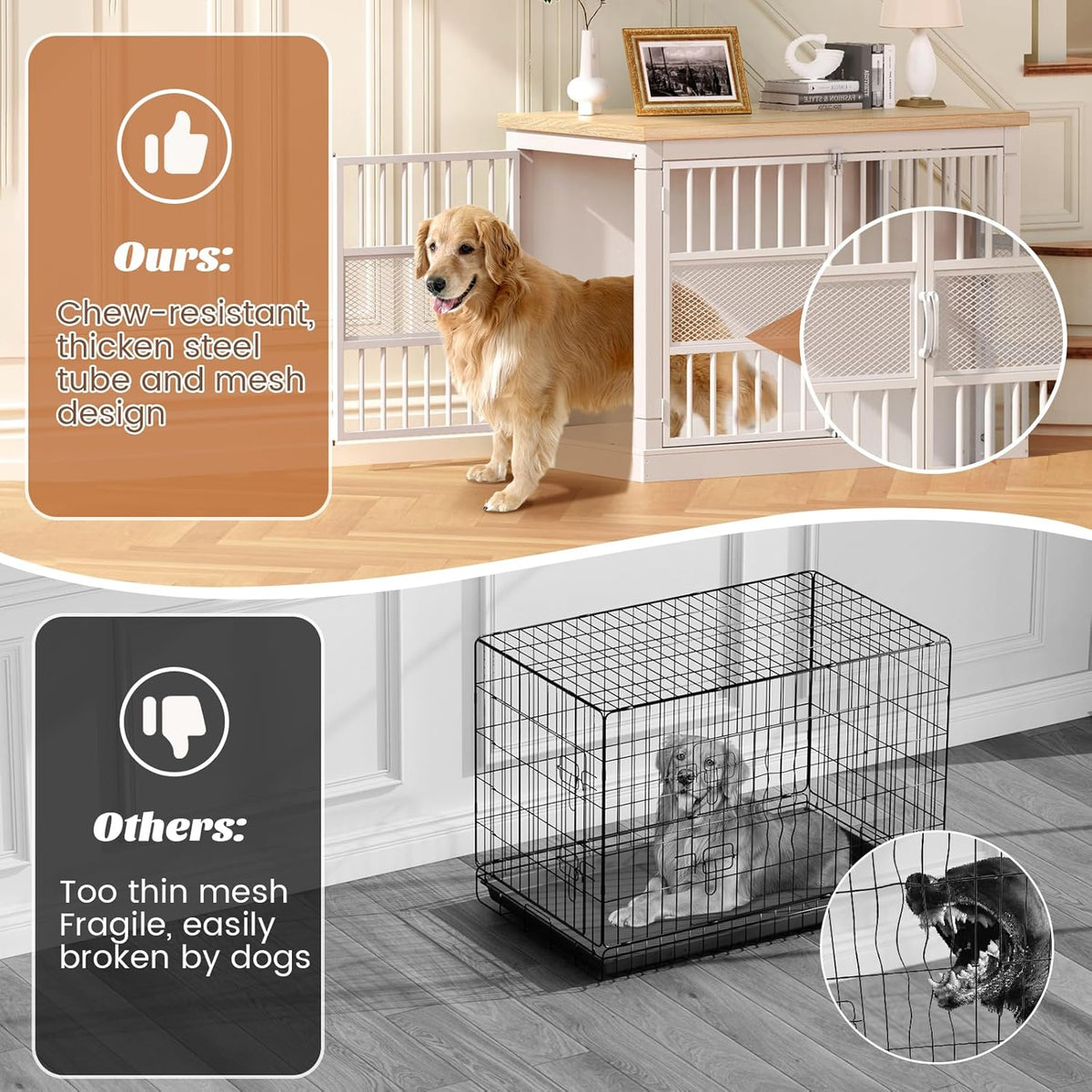 VOPEAK Dog Crate Furniture, Chew Resistant Dog Crate for Dogs, Heavy Duty Dog Crates Dog Kennel