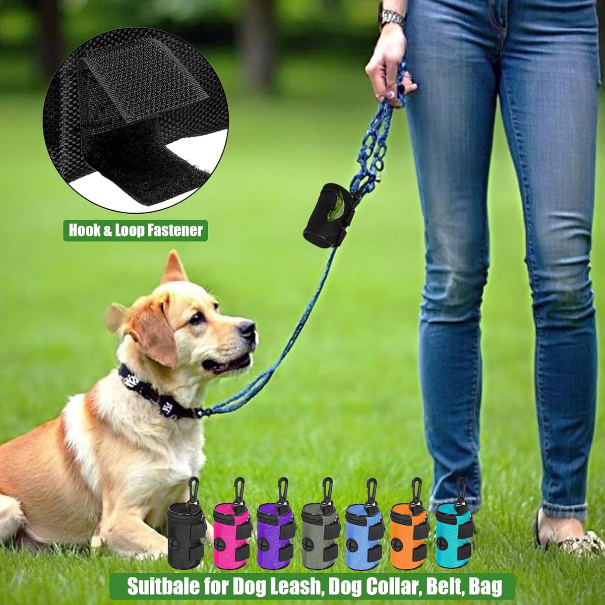 Dog Poop Bag Holder for Leash Attachment - Waste Bag Dispenser for Leash - Fits Any Dog Leash
