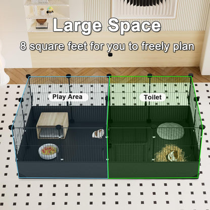 Tresbro Guinea Pig Playpen with 14 Panels & Divided Room, Triple Fixing Measures Small Animal Cage
