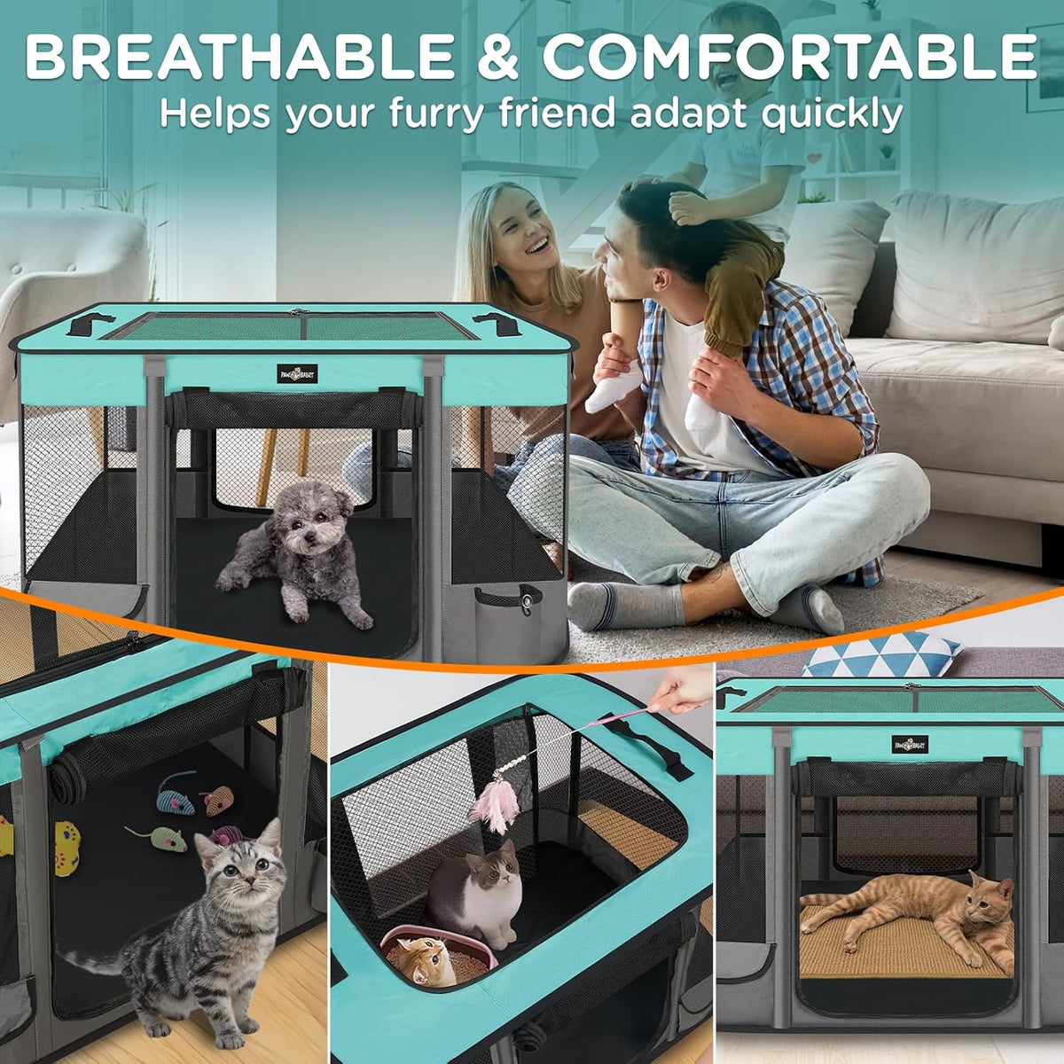 Pet Playpen, Foldable Waterproof Puppy Tent, Portable Cat Playpen, Dog Kennel, Breathable Mesh