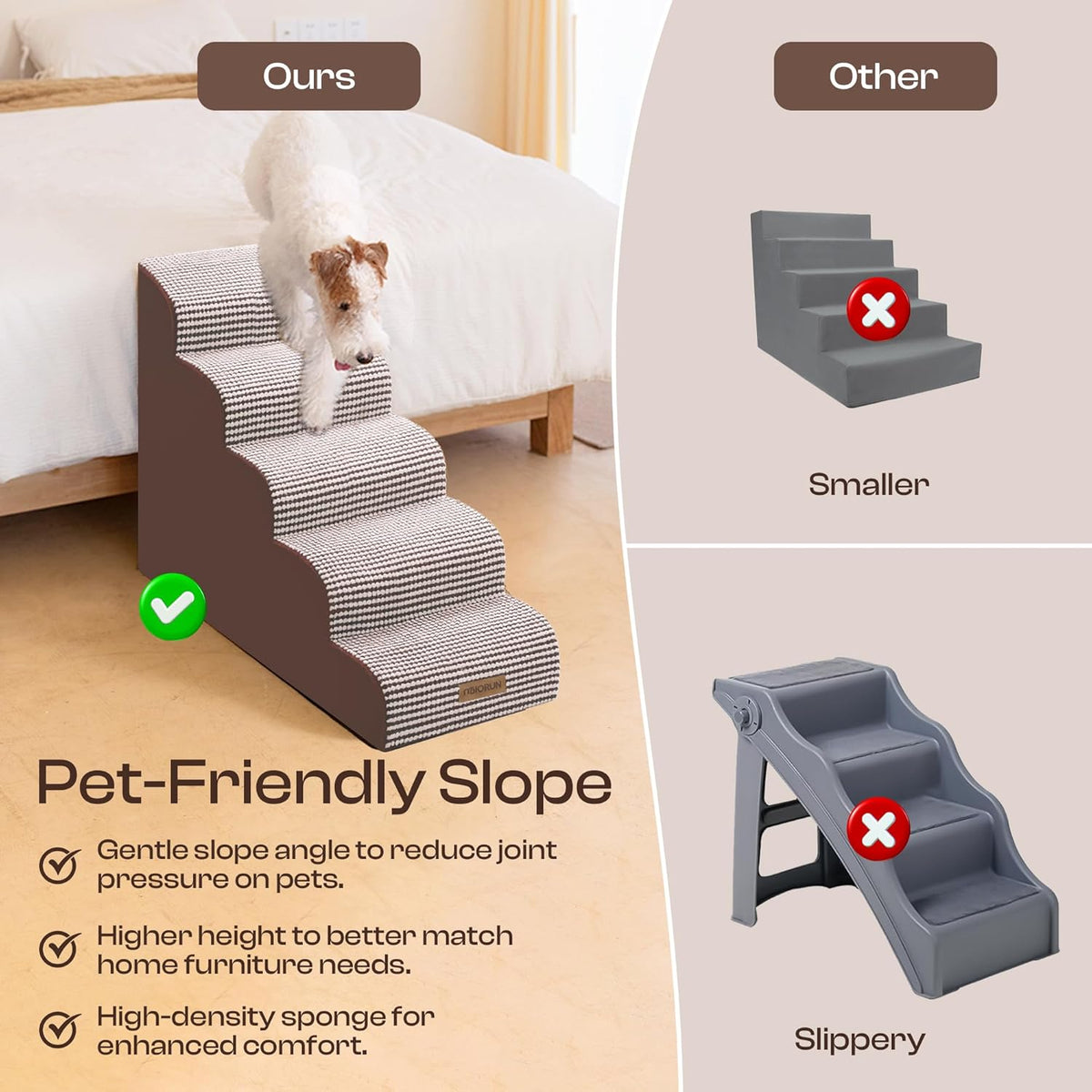 Curved Dog Stairs for High Bed Up to 26", 5-Step Dog Ramp for Small Dogs with Washable Cover