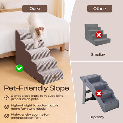 Curved Dog Stairs for High Bed Up to 26", 5-Step Dog Ramp for Small Dogs with Washable Cover
