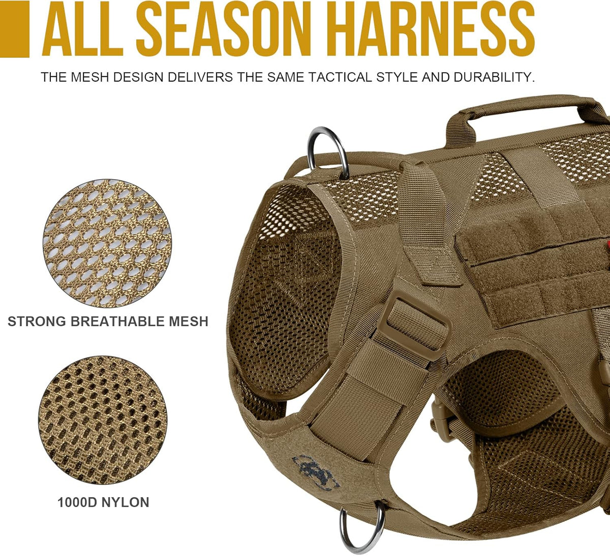 OneTigris No Pull Tactical Dog Harness for Medium Large Dog, Mesh Design Breathable Service Dog