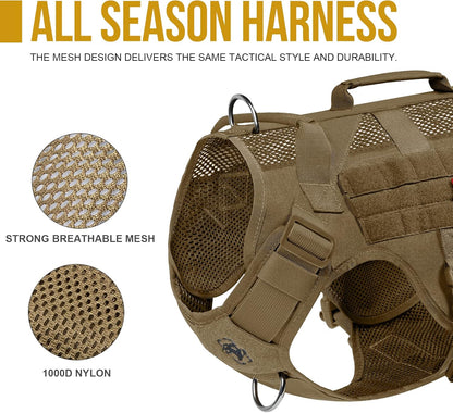 OneTigris No Pull Tactical Dog Harness for Medium Large Dog, Mesh Design Breathable Service Dog