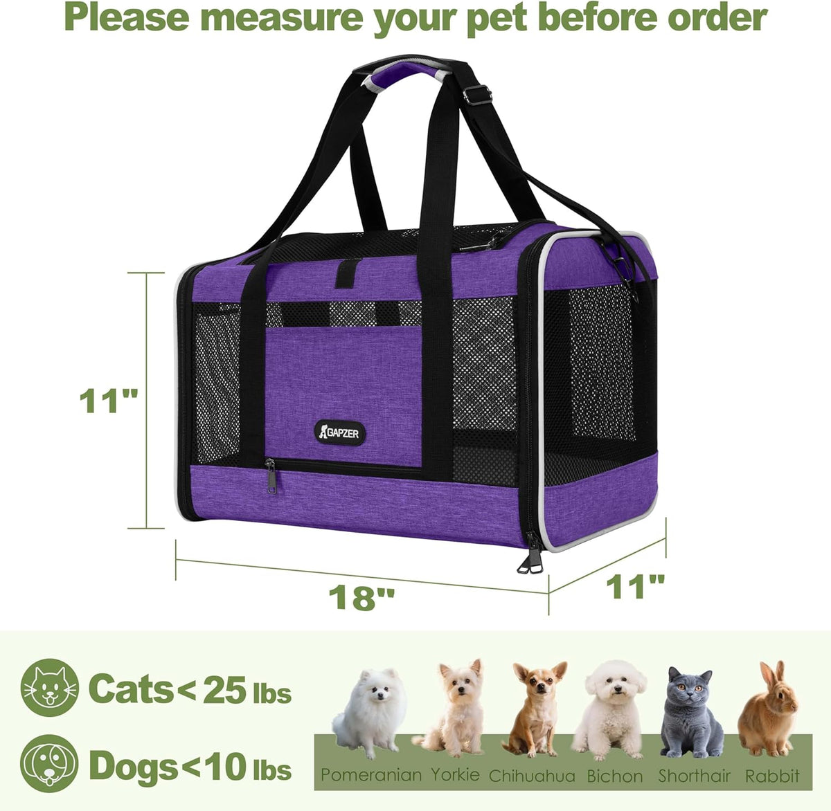 Per Carrier for Cat 18x11x11 Inch FAA Complaint, Kitten Taxi Top Load Soft Cloth Bag, Small Animal