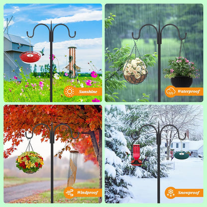 FEED GARDEN Adjustable Double Shepherds Hook for Outdoor with 5 Prong Base 92 Inch Heavy Duty Two