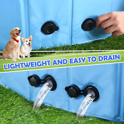 87" Large Dog Pool with Sprinkler, 2-in-1 Foldable Swimming Pool Non-Slip Hard Plastic Splash