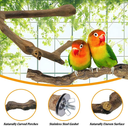 kathson 3pcs Natural Parrot Perch for Cage Wooden Bird Perches Grape Bird Stick Parakeet Climbing
