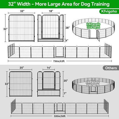 Dog Playpen Outdoor Extra Wide 24 Panels Heavy Duty Dog Fence 32" Height Anti-Rust with Doors