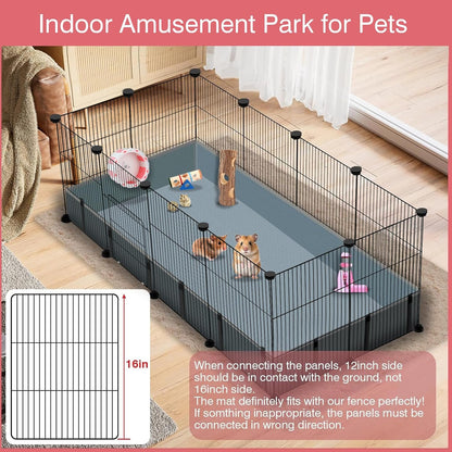 12 Panels Small Animal Playpen,Pet Playpen with Waterproof Mat,C&C Cage for Guinea Pigs,Puppy Play