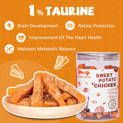 PAWUP Dog Treats Chicken Jerky Wrapped Sweet Potato, Natural Ingredients w/Taurine, Grain Free Dog