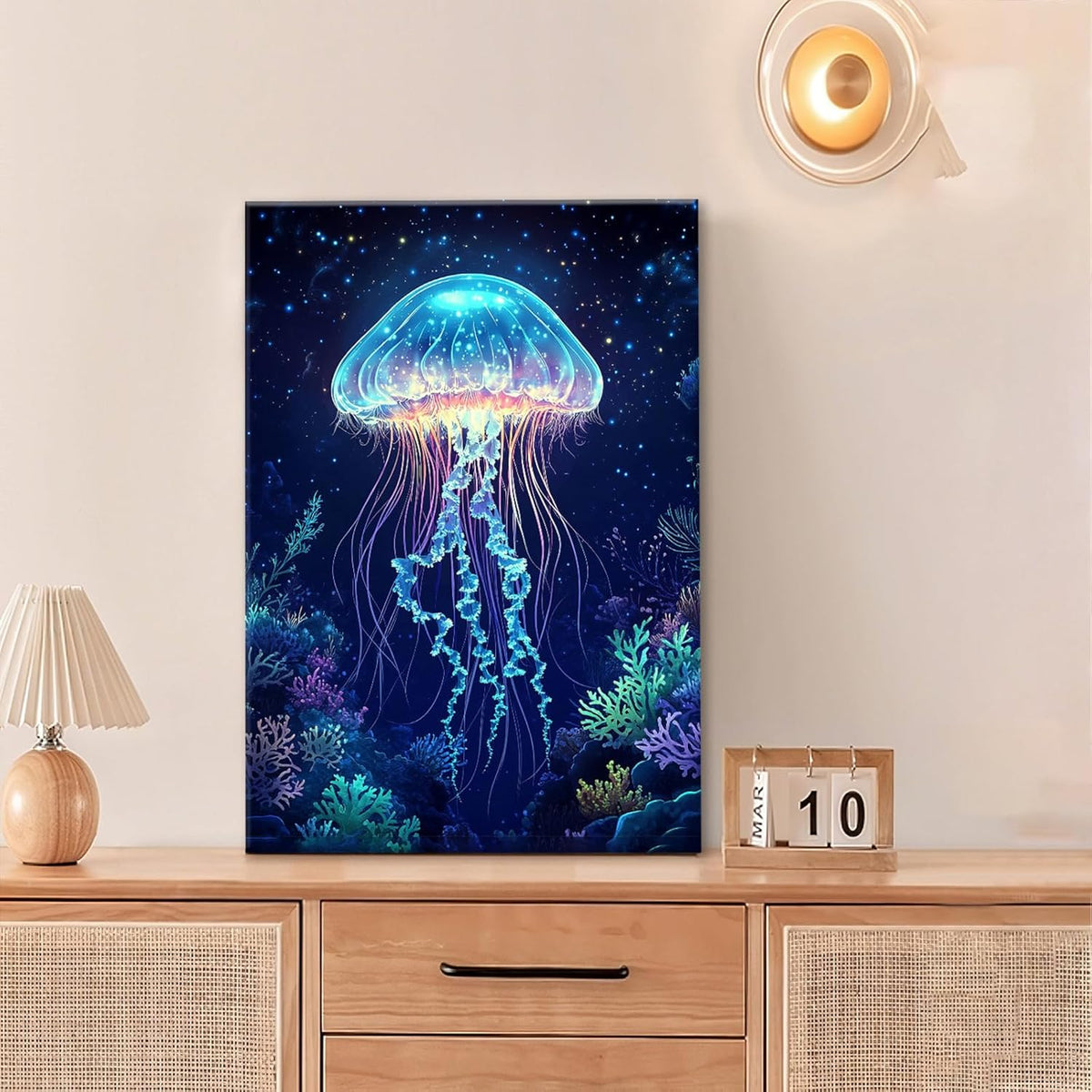 Ocean Jellyfish Wall Art Canvas Coral Fish Wall Decor Prints Framed Painting Underwater Pictures